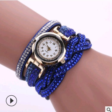 Modeuhr Damenmodeuhr, Diamant gedrehte PU-Gurtwickelmodeuhr