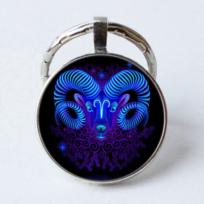 Twelve Constellation 25mm Time Gem Metal Keychain