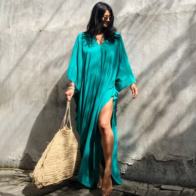Solid Color Seaside Vacation Dress Loose Overclothes Robe For Women