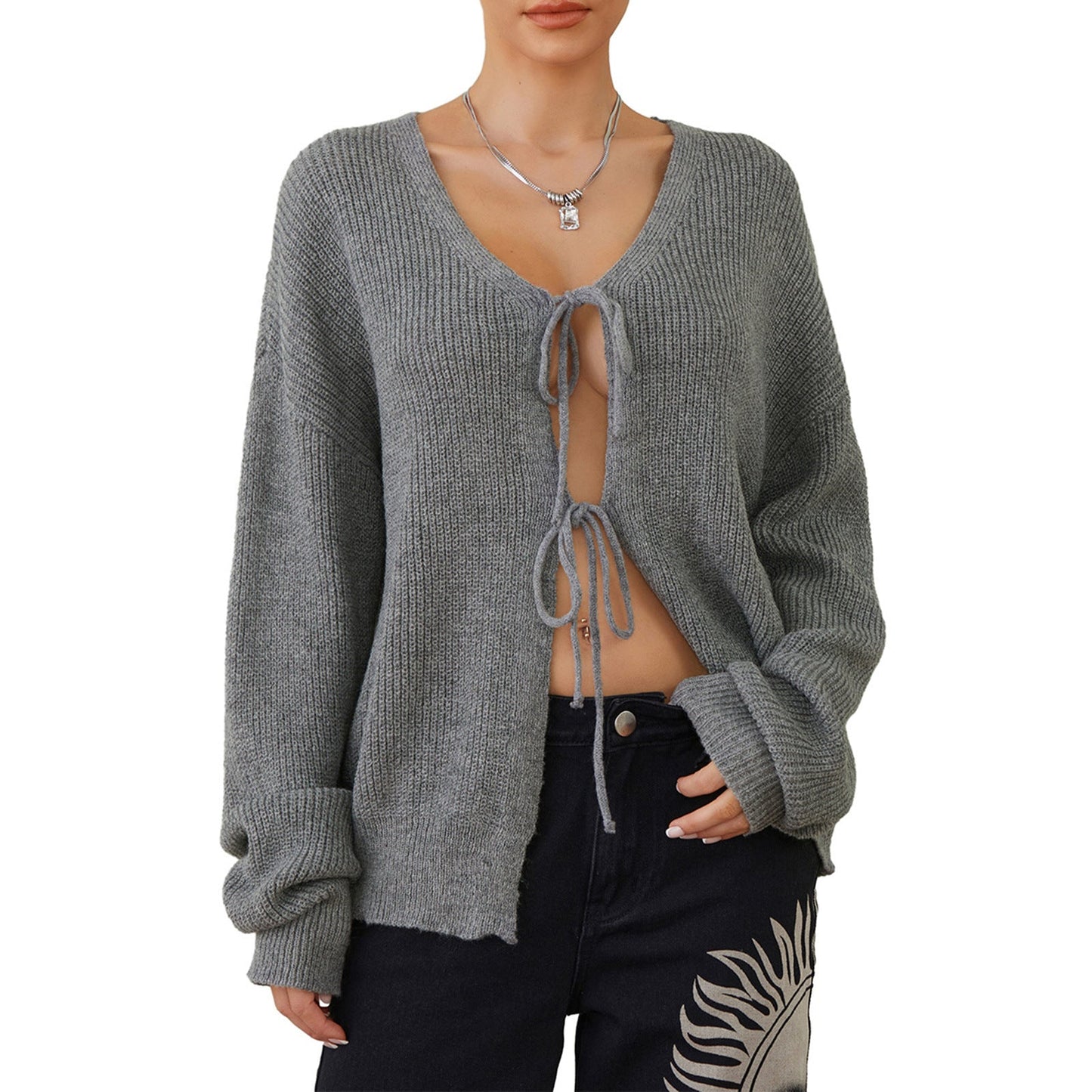 Pullovermantel mit Strickjacke im Retro-Stil für Damen mit einfacher Textur und sanftem Stil