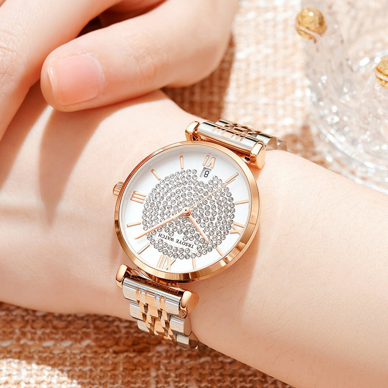 Starry Damen-Quarzuhr mit Diamanten, wasserdicht