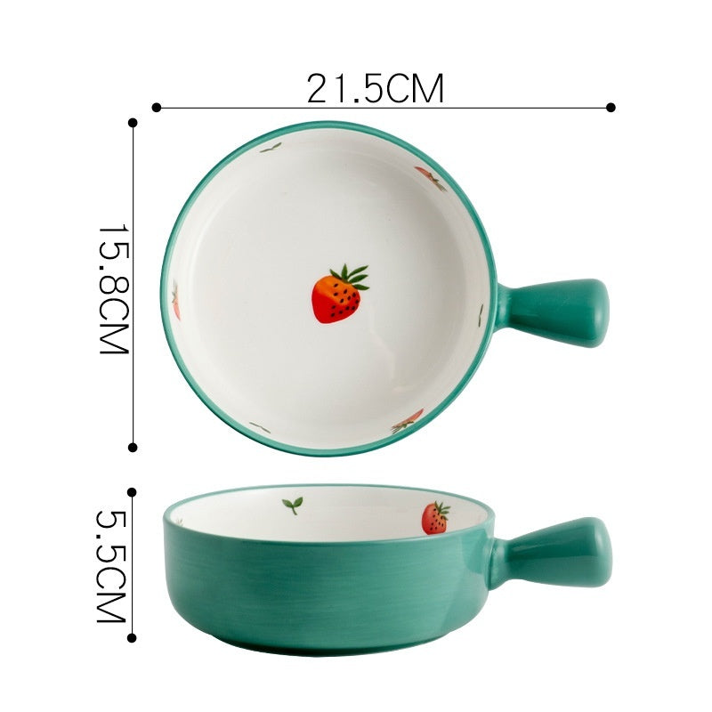 Hand Painted Strawberry Handle Ceramic Baking Bowl