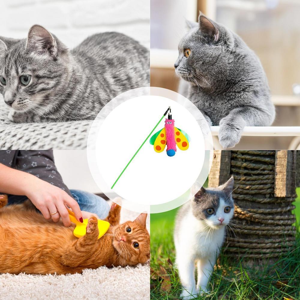 Katzenstab-Spielzeug, Kätzchenspielzeug mit Glöckchen, Libelle, Katzenstab-Spielzeug, interaktives Haustier-Spielspielzeug, Katzen-Teaser-Stab für Hauskatzen zum Spielen