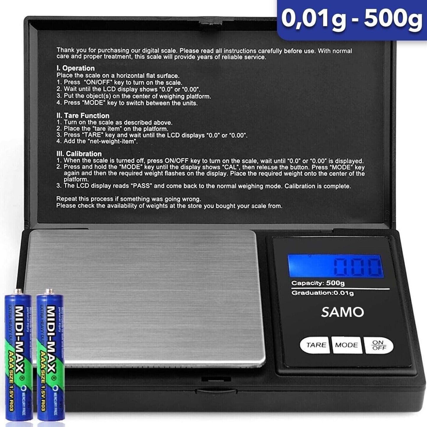 0.01g 500g Digitale Prazisionswaage Feinwaage Taschenwaage Goldwaage Briefwaage