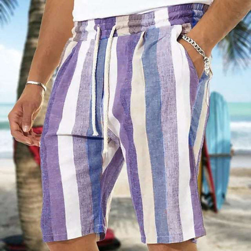 Herren Strand Kordelzug Shorts Gestreiften 3D Druck Europäischen Und Amerikanischen