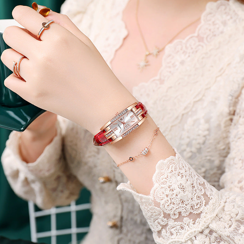 Temperament Pu Gürtel Diamant Britische Damenuhr
