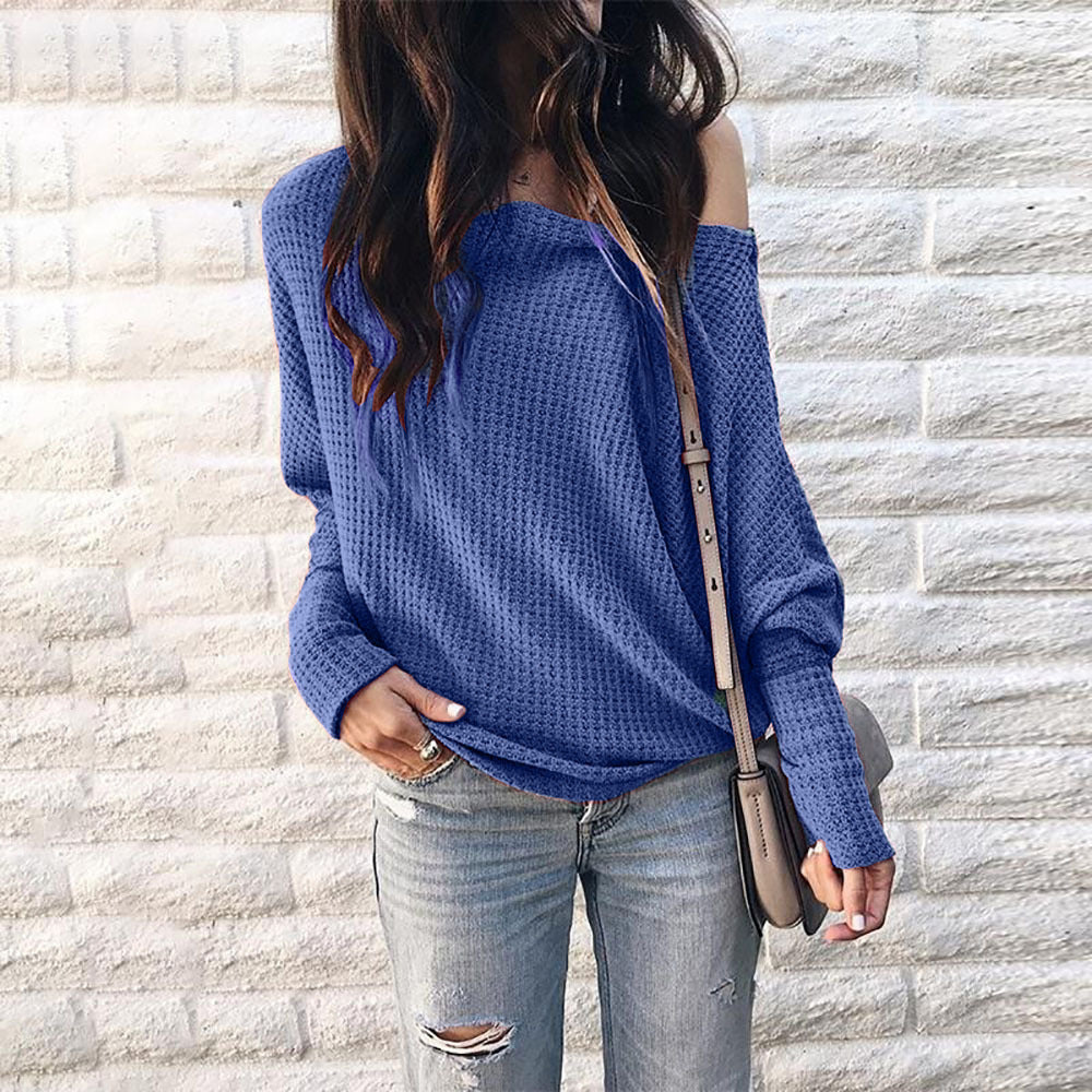 Women's Slanted Collar Strapless Lantern Sleeve T-shirt Bat Top