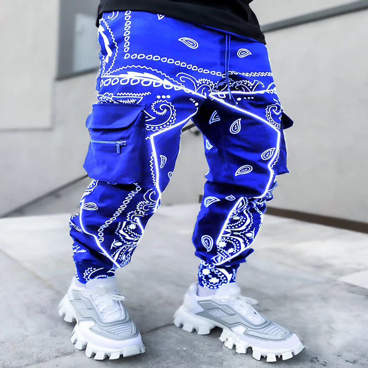 Herrenhose mit Print, lockere Pumphose, lässige Haremshose mit weitem Bein
