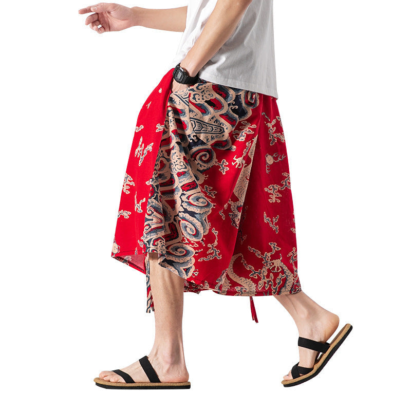 Locker sitzende Herrenhose im chinesischen Stil mit Elefantenblume, verkürzte große Badehose, Rettich-Strandblumenhose