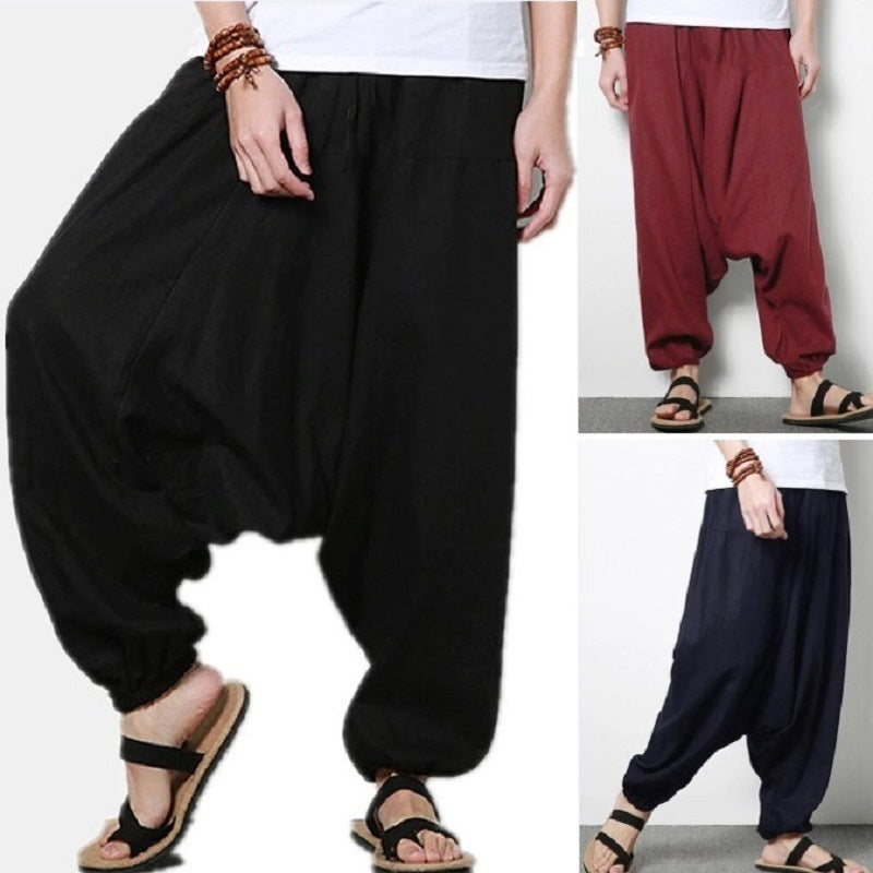 Lockere, lässige Baggy-Hose aus Baumwolle und Leinen für Herren