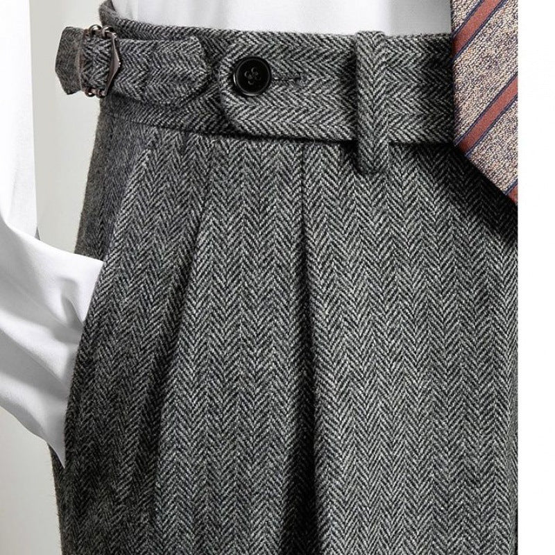 Slim-Fit-Hose aus Tweed-Wolle mit Fischgrätenmuster