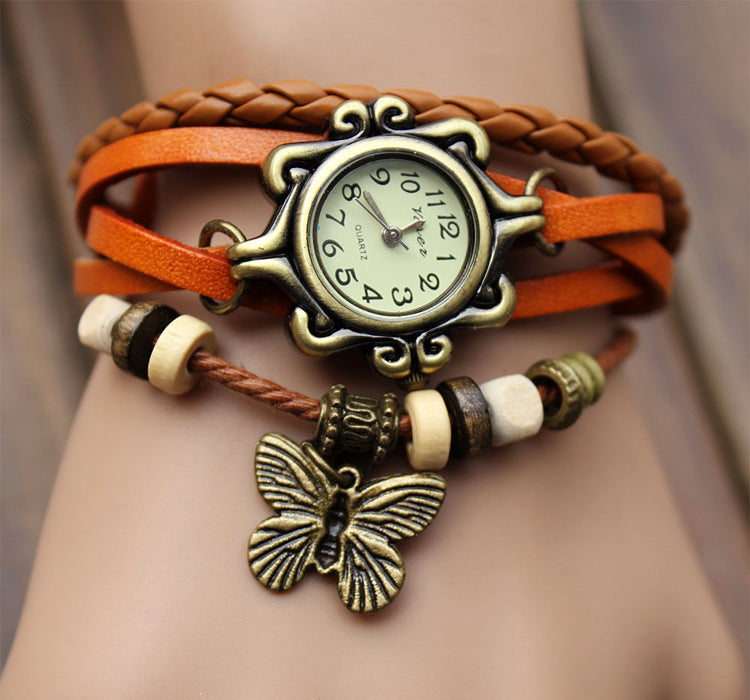 Armbanduhr mit Aufzug aus Rindsleder