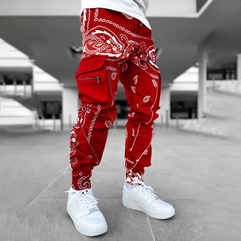 Herrenhose mit Print, lockere Pumphose, lässige Haremshose mit weitem Bein