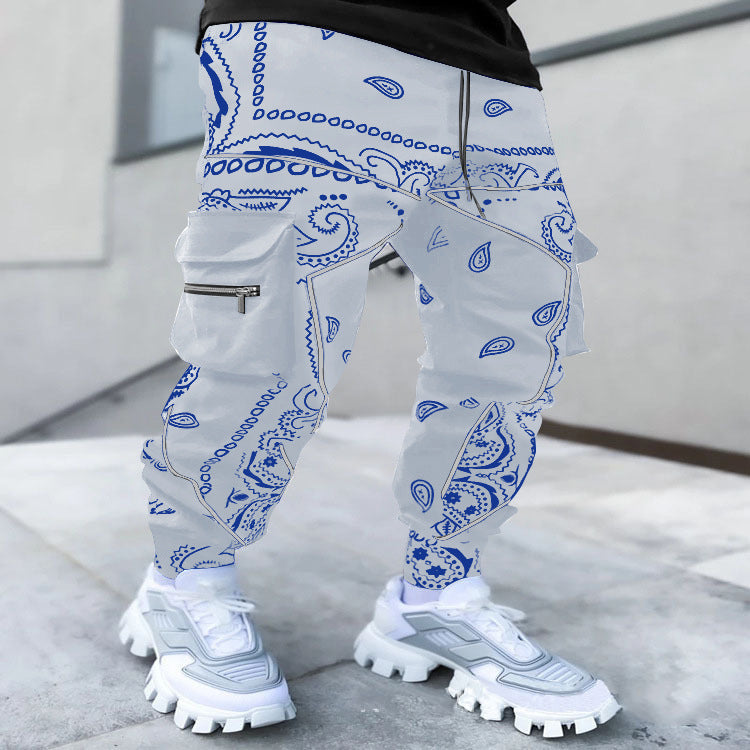 Herrenhose mit Print, lockere Pumphose, lässige Haremshose mit weitem Bein