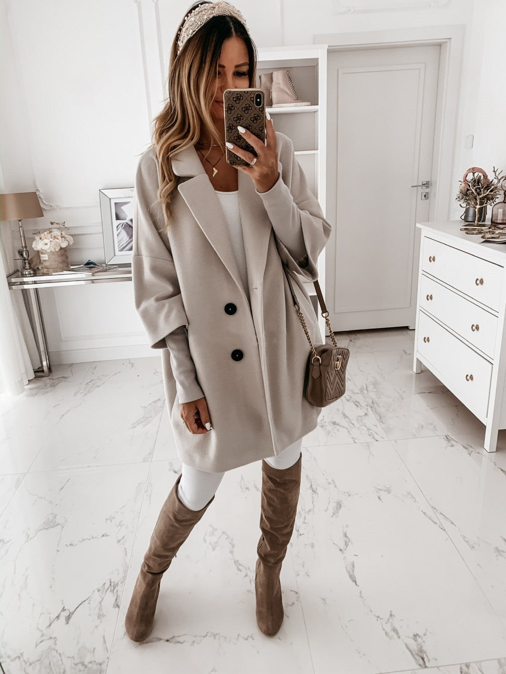 Wolljacke mit 3 oder 4 Ärmeln, Revers und Knopftasche