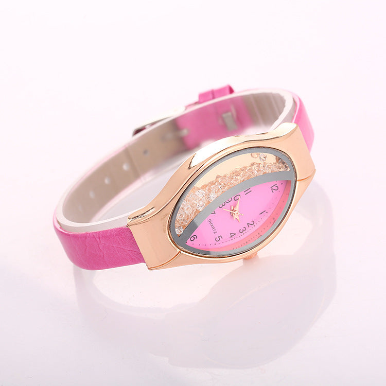 Uhr Augenform Damen Quarzuhr WISH Turn Bead Quicksand Gürteluhr