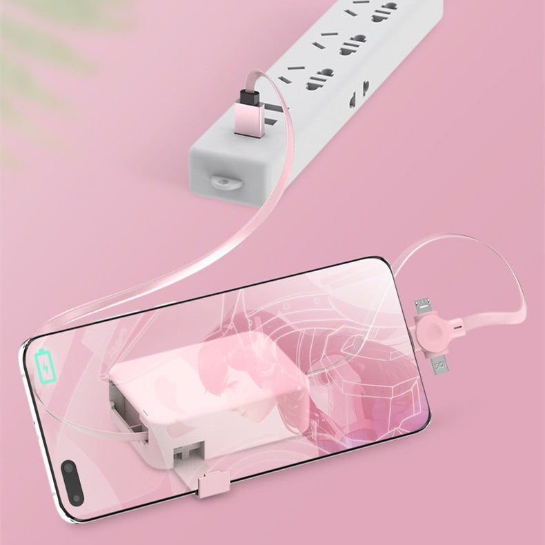 4-in-1-einziehbares USB-Kabel, kreatives Macaron-Typ-C-Mikrokabel für iPhone mit Telefonständer, Ladedatenkabel, Aufbewahrungsbox