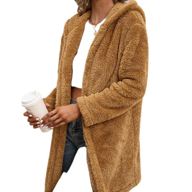 Trenchcoat aus Midi-Cardigan aus Lammwolle mit Kapuze