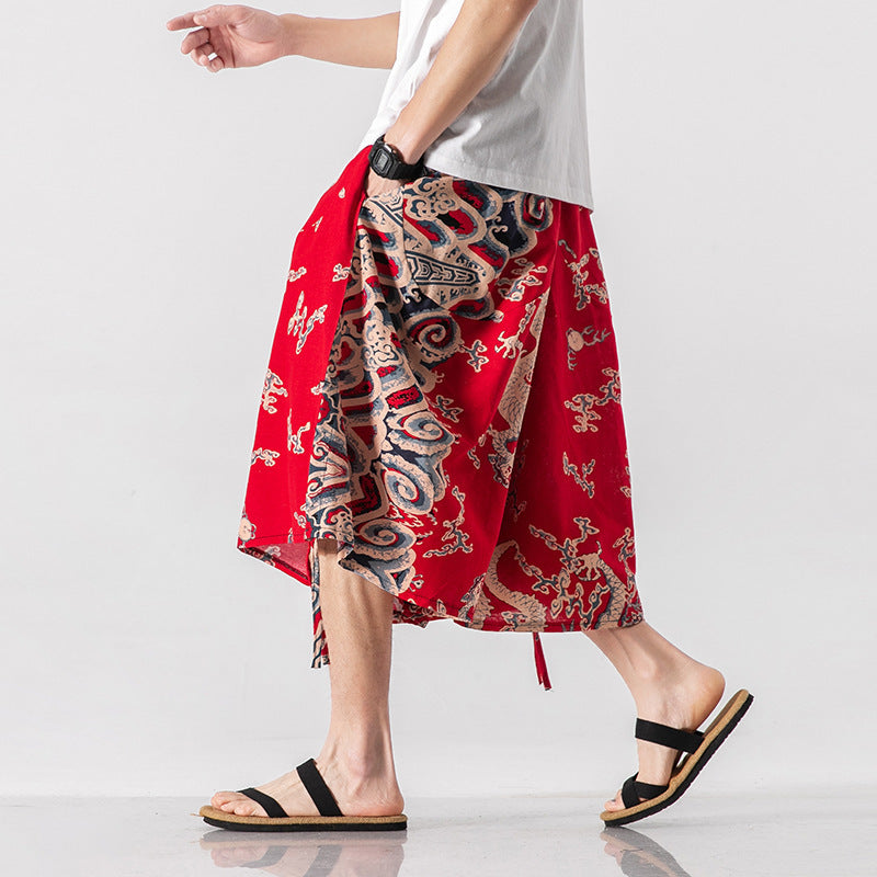 Locker sitzende Herrenhose im chinesischen Stil mit Elefantenblume, verkürzte große Badehose, Rettich-Strandblumenhose