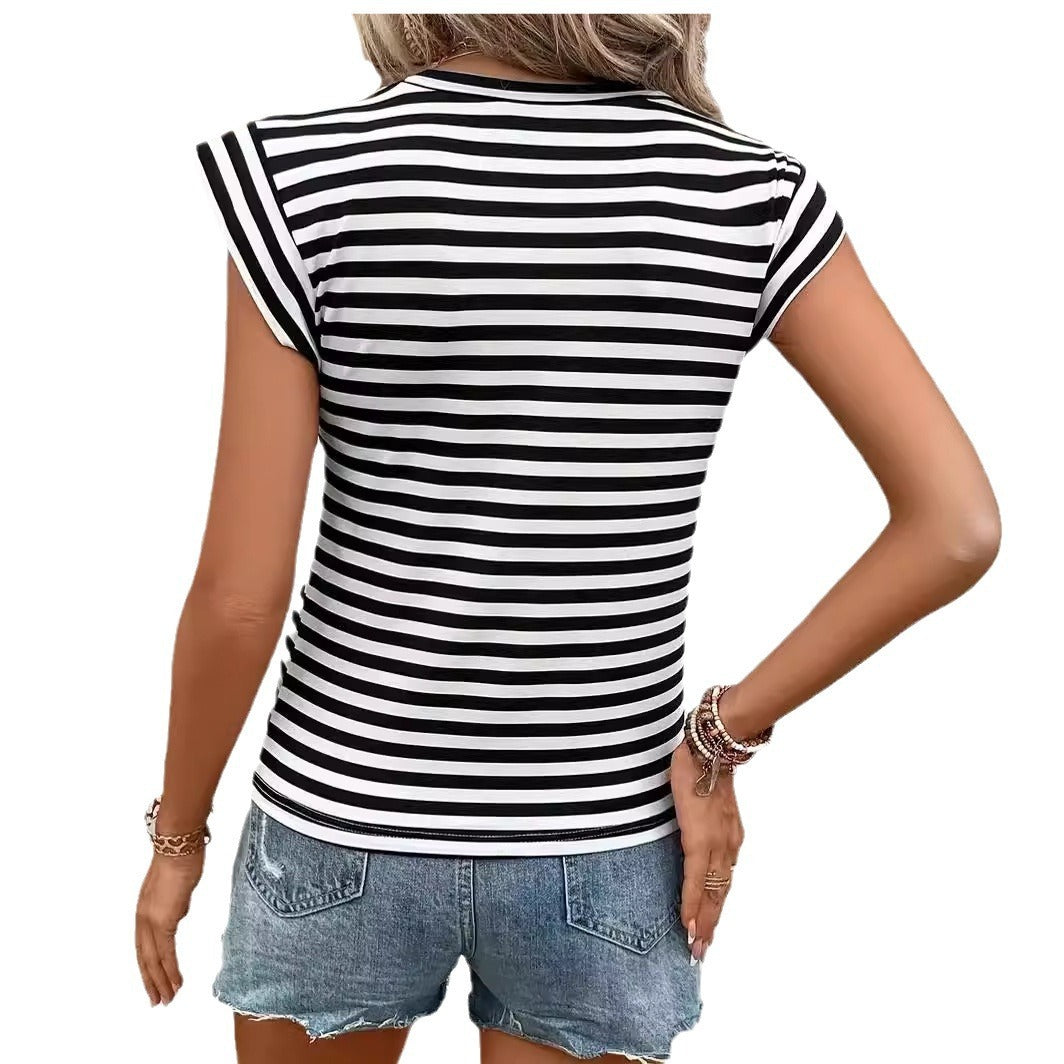 Women's Striped Round Neck Casual Short Sleeve