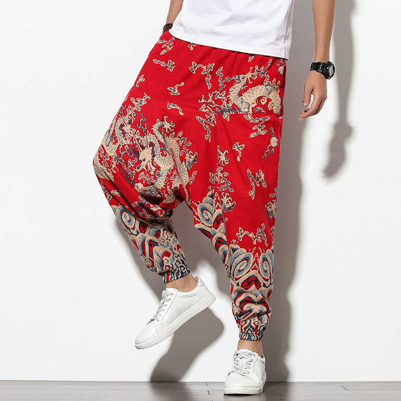 Sommerliche böhmische lockere Strandhose mit weitem Bein und Elefantenblume