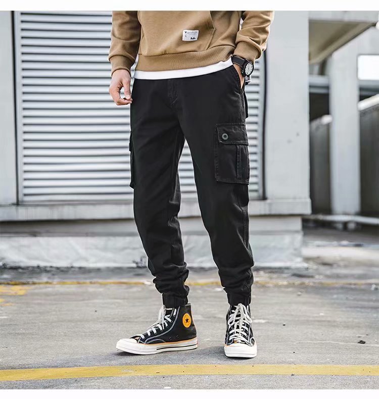 Overalls für Herren im amerikanischen Retro-Stil, lässig, lockere, verkürzte Hose, mehrere Taschen, Knöchelriemen
