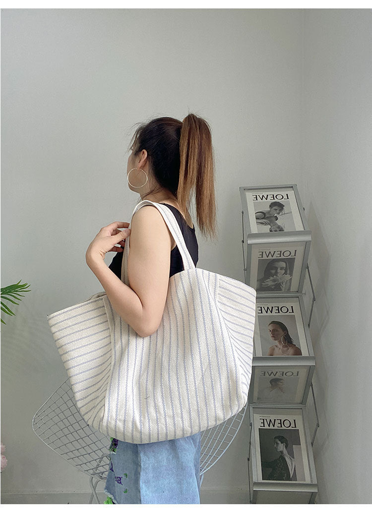 Canvas Tasche für Frauen Ins Schulter große Kapazität Leerlauf Stil gestreifte Mode