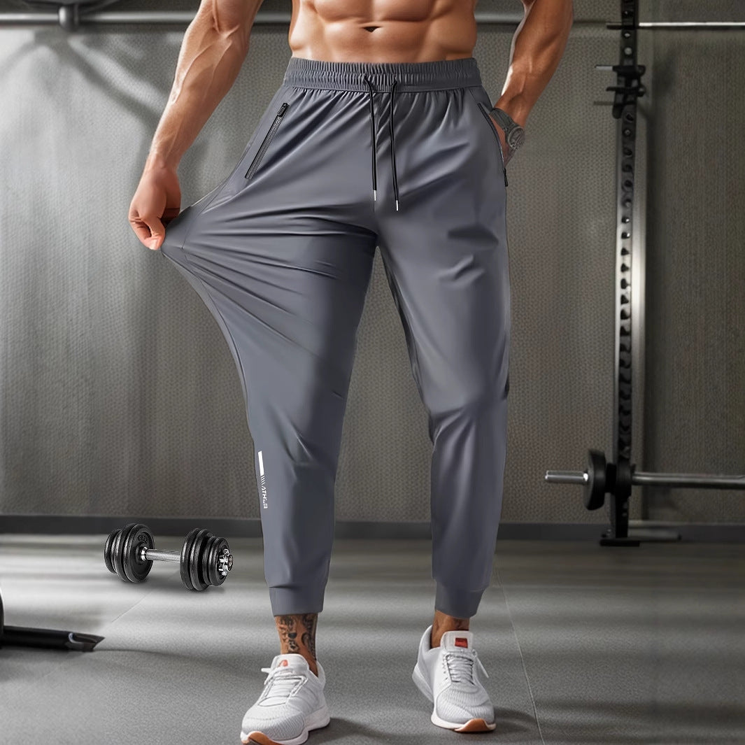 Männer Laufhose Ice Silk Sommer Schnell trocknend Training Fitness Zipper Latzhose