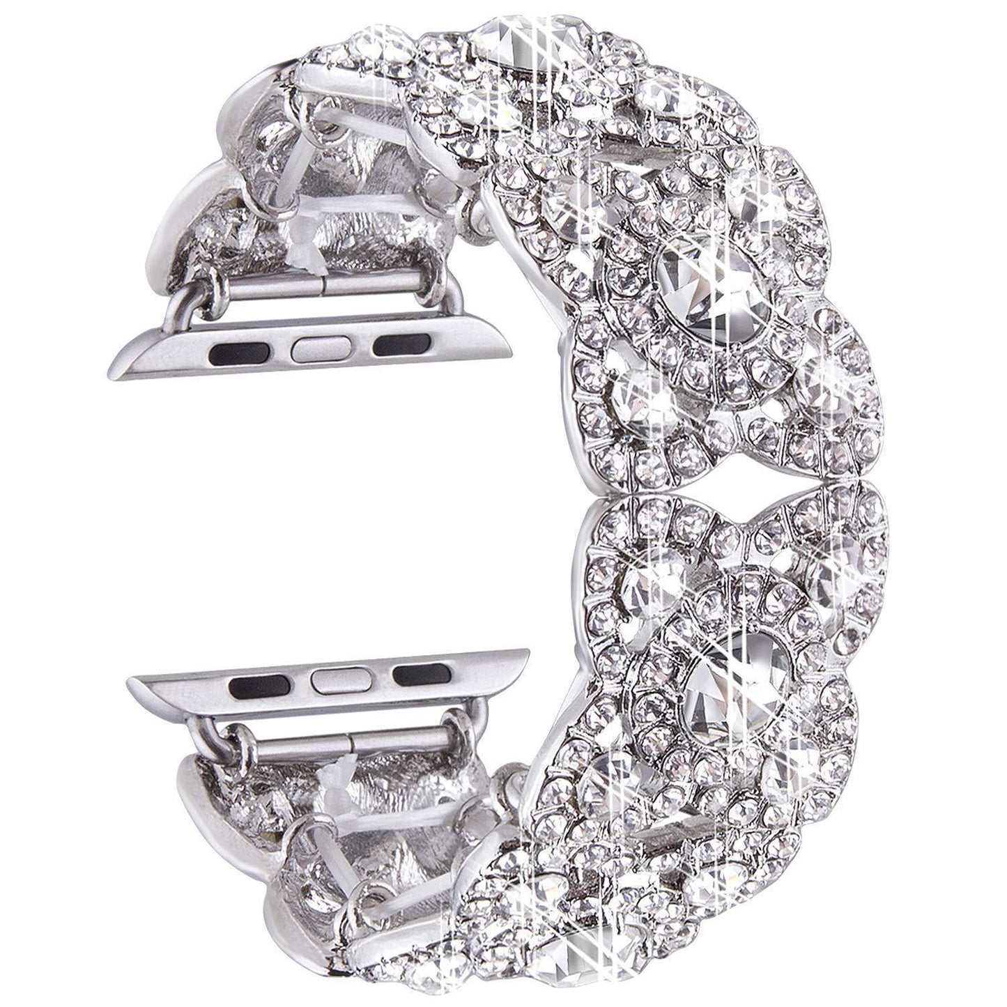 Uhrenarmband für die Serien 8, 7, 6, SE, 5, 4, 3, vierblättrige Blume aus Metall mit Diamanten