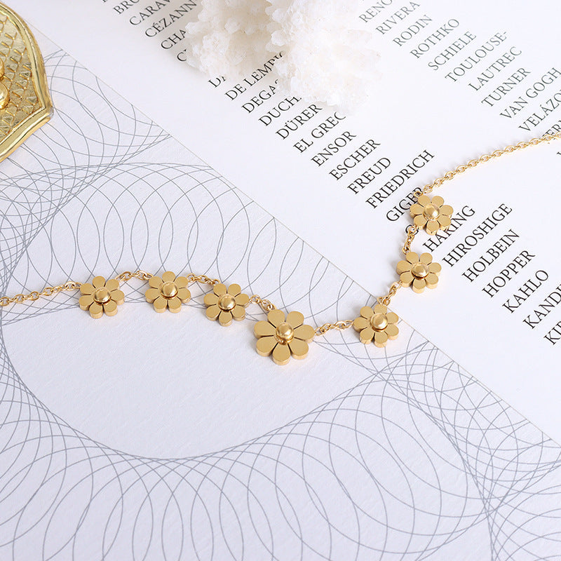 Einfaches Fußkettchen mit Blumenmotiv aus Titanstahl plattiert 18 Karat