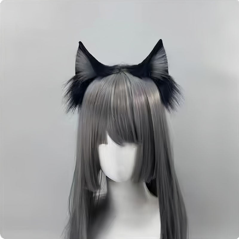 Schwarzes Katzenohren-Stirnband aus Plüsch mit Tierohren für Damen