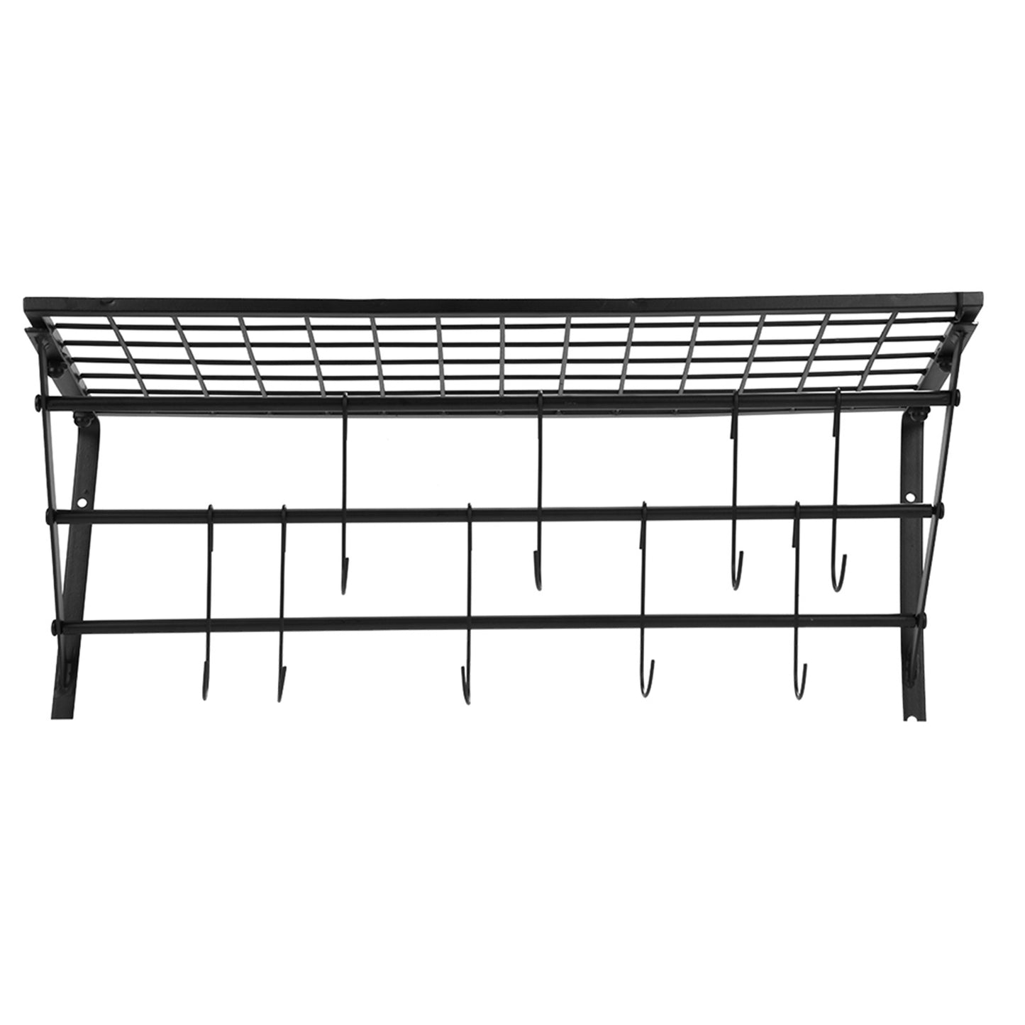 Black Metal Hanging Pan Pot Rack Wall Mounted with 10 Hooks Kitchen Storage Organizer