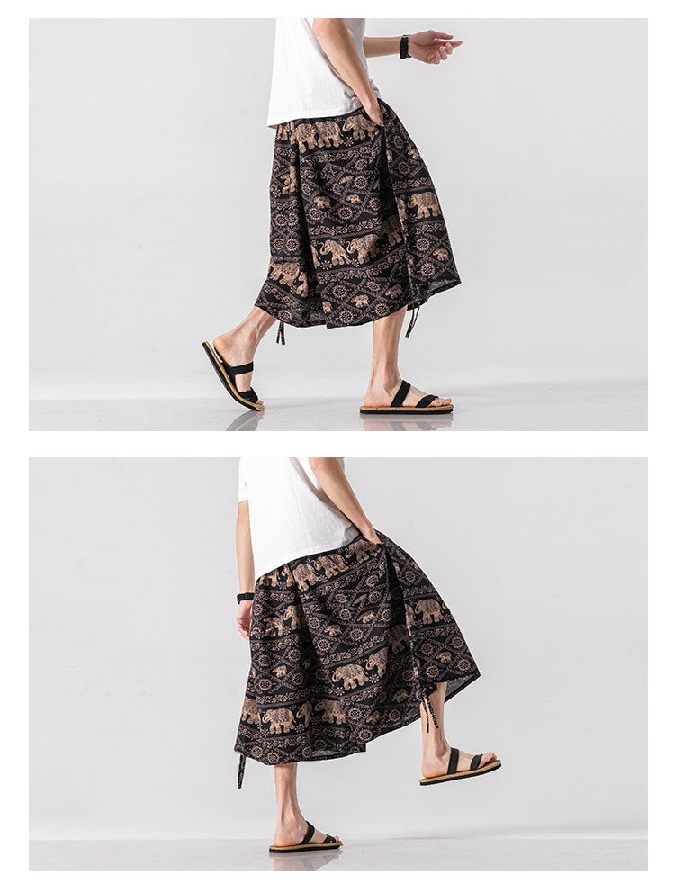 Locker sitzende Herrenhose im chinesischen Stil mit Elefantenblume, verkürzte große Badehose, Rettich-Strandblumenhose