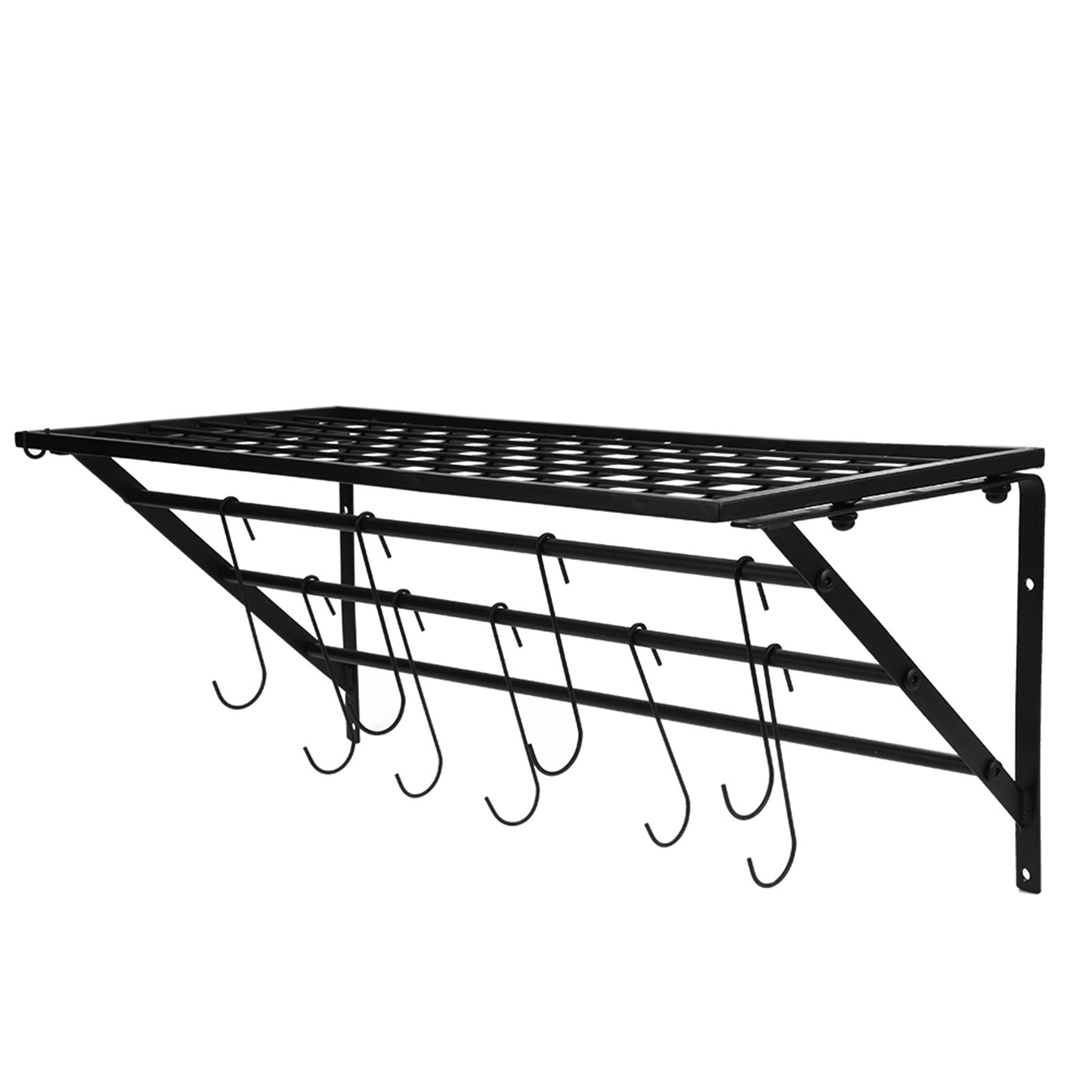 Black Metal Hanging Pan Pot Rack Wall Mounted with 10 Hooks Kitchen Storage Organizer