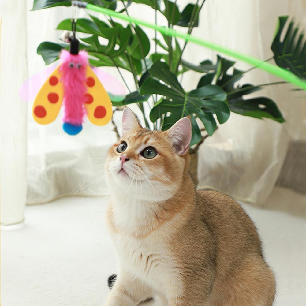 Katzenstab-Spielzeug, Kätzchenspielzeug mit Glöckchen, Libelle, Katzenstab-Spielzeug, interaktives Haustier-Spielspielzeug, Katzen-Teaser-Stab für Hauskatzen zum Spielen