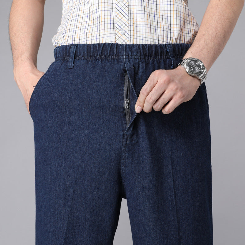 Herrenhose mit hoher Taille und elastischem Bund, lockere, elastische Freizeithose