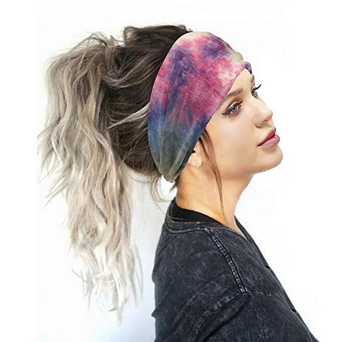 Batik-Damenband für Yoga, Sport, Workout, elastisch, elastisch, lose Haare