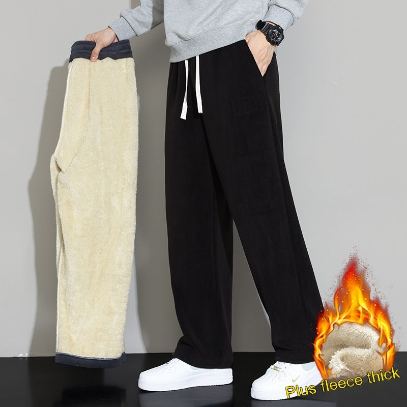 Winter Herren Casual Kaschmir Hose Gerade Weite Bein Hose