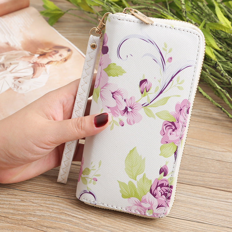 Lange Geldbörse für Damen mit Aufdruck und Single-Pull-Handytasche