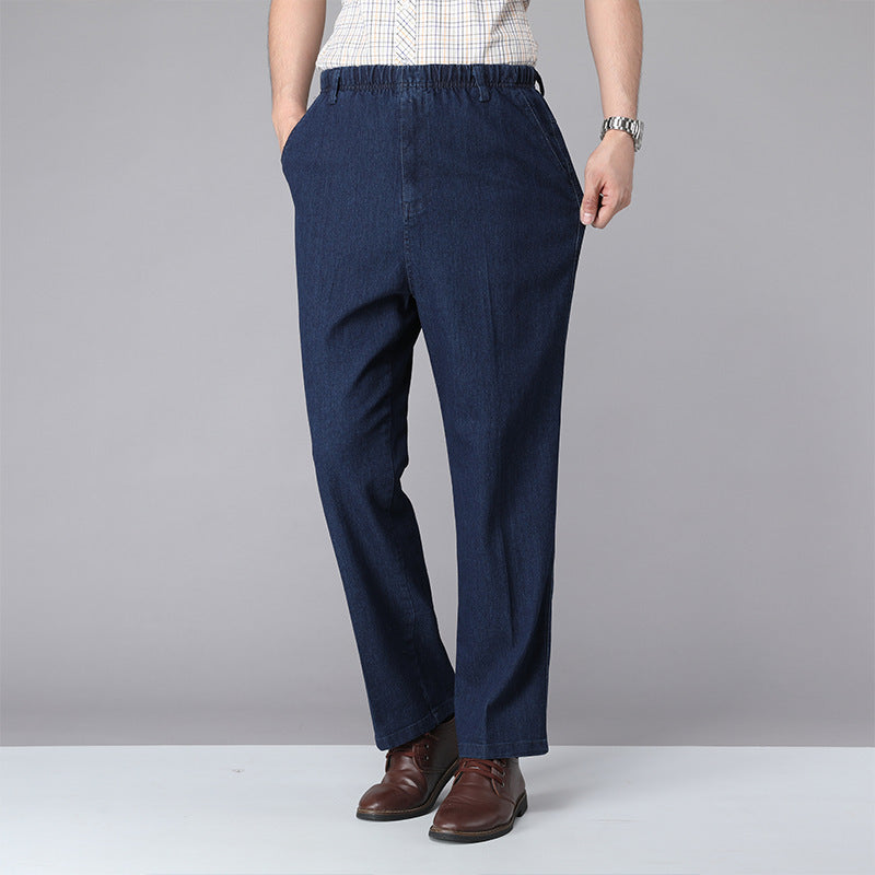 Herrenhose mit hoher Taille und elastischem Bund, lockere, elastische Freizeithose