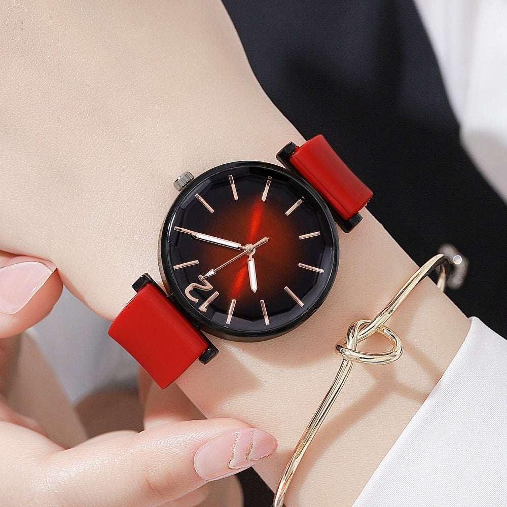 Modische Armbanduhr für Damen mit Farbverlauf und Silikonarmband