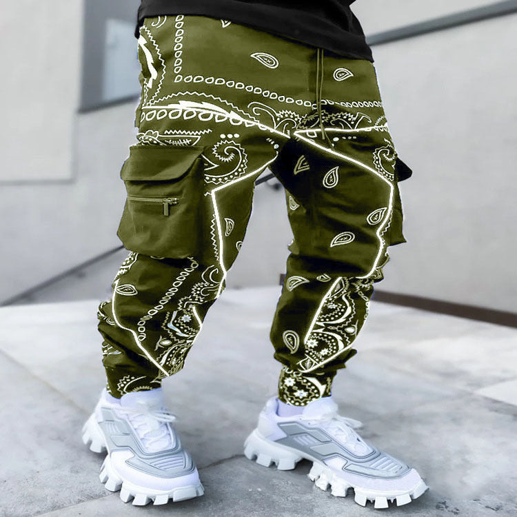 Herrenhose mit Print, lockere Pumphose, lässige Haremshose mit weitem Bein