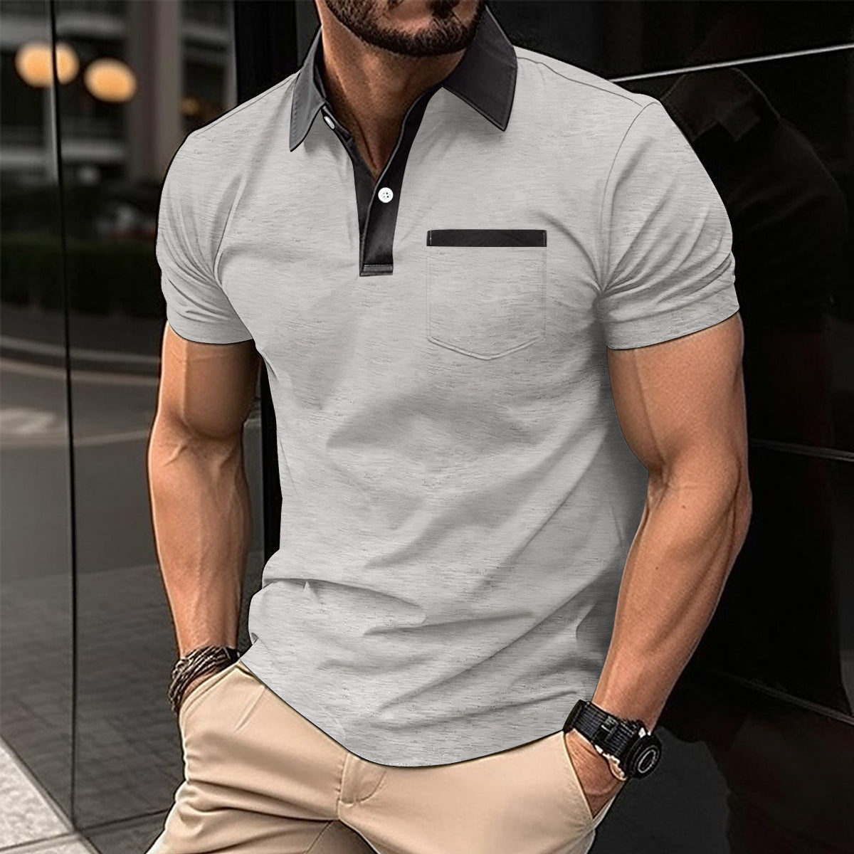 Schlanke Brusttasche Kurzarm Herren