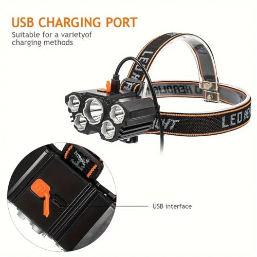 5COB LED Stirnlampe Kopflampe Scheinwerfer Akku Wiederaufladbar 4 Modi USB