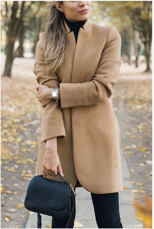 Herbst und Winter Neue Mode Stehkragen Damen Wollmantel