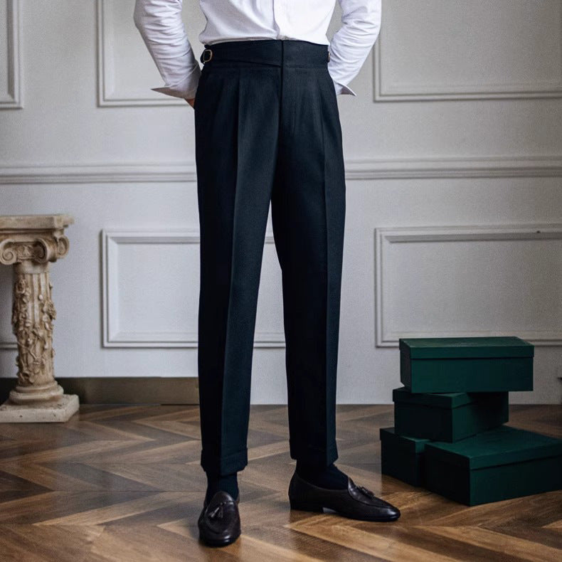 Frühling und Herbst Herren hohe Taille gerade Retro einfach passende Casual Anzug Hose