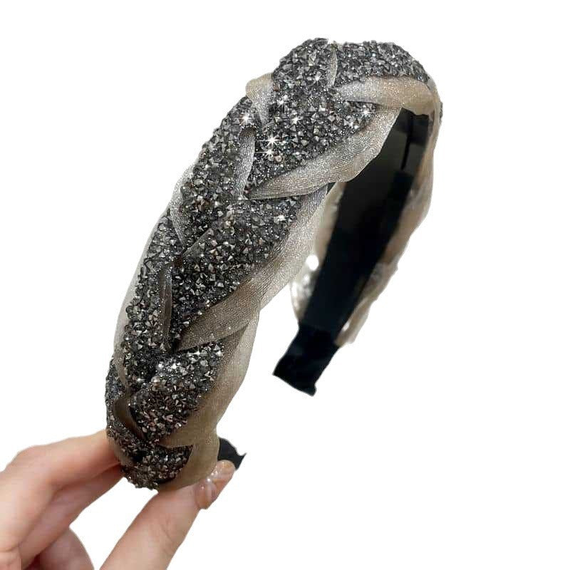 Rutschfeste Strass Schwerindustrie Breitkrempiges Twist Braid Haarband Hohe Herdplatte Haarnadel