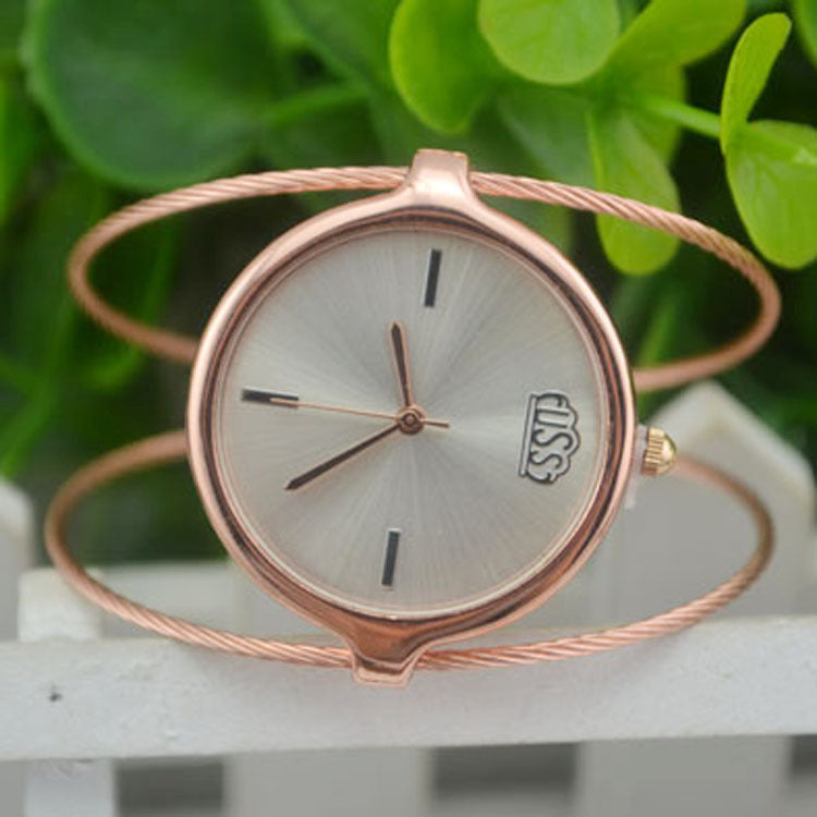 Retro-Armbanduhr für Mädchen, rund, mit einzelnem Stahldraht