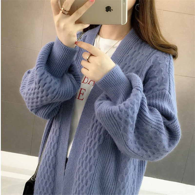 Damen Strick Cardigan Pullover Lockerer Mantel