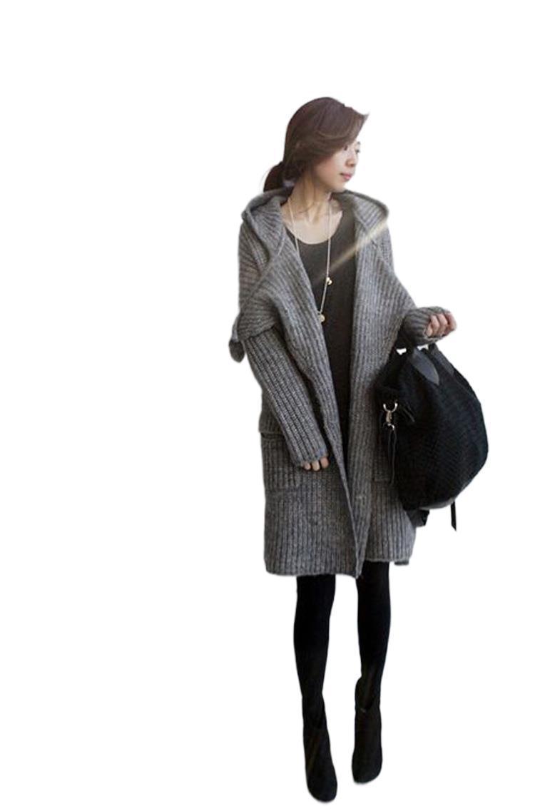 Mittellanger, weiter, lockerer Pullovermantel mit Kapuze für Damen